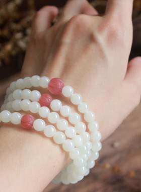 新疆籽料羊脂白玉佛珠手链
