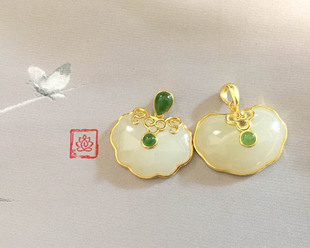 特 一朵时光新款新疆和田白玉如意平安长命锁吊坠『宫锁心玉』