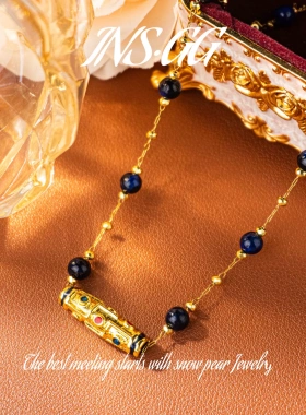 【INS · GG】虎 · 蓝瞳金筒轻奢高定LX3047 合成变石项链·中长