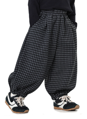 MINIKIDO/儿童裤子2026新款春秋复古千鸟格子裤男童休闲灯笼裤