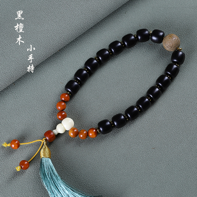 紫光檀黑檀木手链文艺手持雕刻珠