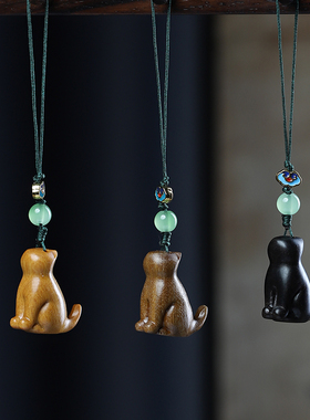 檀木休闲猫手机挂件创意吊坠挂饰