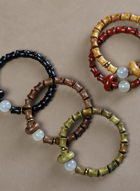 绿檀木竹节手串DIY夜光跑环款紫光檀花梨手链首饰时尚单圈情侣款