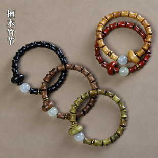 绿檀木竹节手串DIY夜光跑环款紫光檀花梨手链首饰时尚单圈情侣款