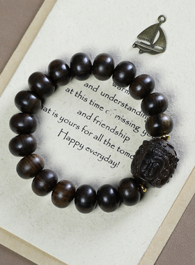 菩萨棋楠沉香木三面佛手链配饰品