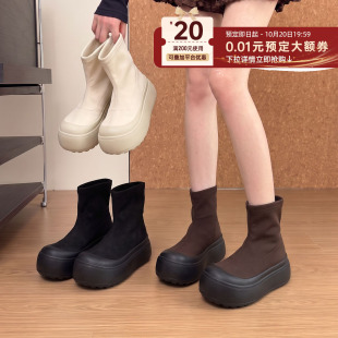 贾不假短靴女秋冬季2026新款流行小个子厚底丑萌大头鞋百搭瘦瘦靴
