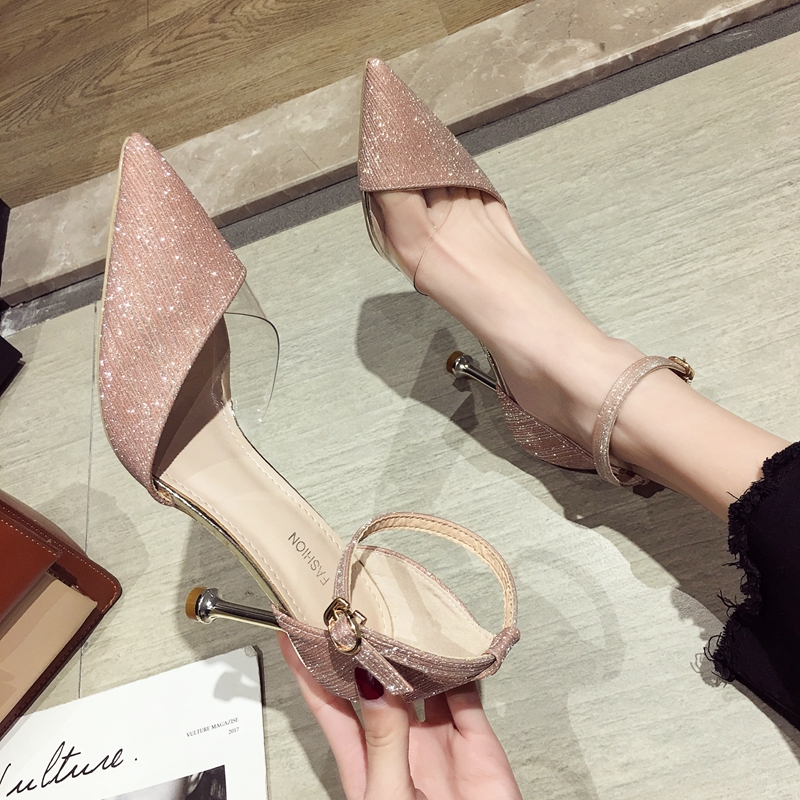 少女高跟鞋女2019新款韩版尖头一字扣带绒面单鞋细跟性感工作鞋潮|ruв категории Женская обувь, низкий чистка - от Buy2taobao.com для оказания профессиональной услуги покупки агента Taobao