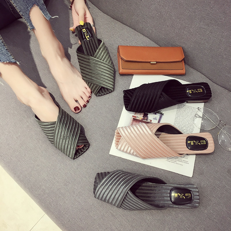 拖鞋女夏外穿2021新款外出穿女士时尚包头半拖平底网红粗跟凉拖鞋|ruв категории Женская обувь, 拖鞋, 一字拖 - от Buy2taobao.com для оказания профессиональной услуги покупки агента Taobao