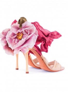 时装凉鞋 粉色花朵绑带细跟外贸女鞋宴会高跟鞋heels women s