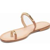 新款 凉鞋 外贸女士金属风套趾带舒适圆头平底防滑凉拖鞋 时装