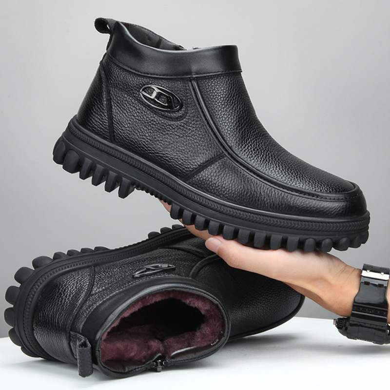 棉鞋男冬季真皮羊毛加绒加厚保暖雪地靴爸爸休闲男士高帮皮鞋圆头