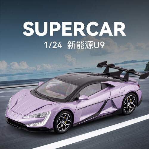 新款 跨境外贸车致盒装U9跑车1/24仿真儿童声光合金模型玩具