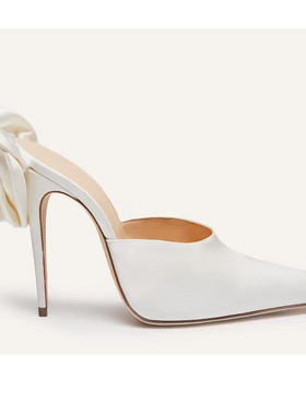 时装单鞋尖头细跟花朵白色婚鞋外贸高跟鞋 pumps浅口单鞋橡胶