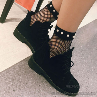 网袜短袜女镂空韩国性感蕾丝短筒黑色渔网带珍珠复古短款欧美夏季
