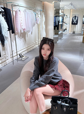 林悠 定制【1w+y*sll慵懒风贵气圆领长袖碳灰色羊毛衫 低调显白】