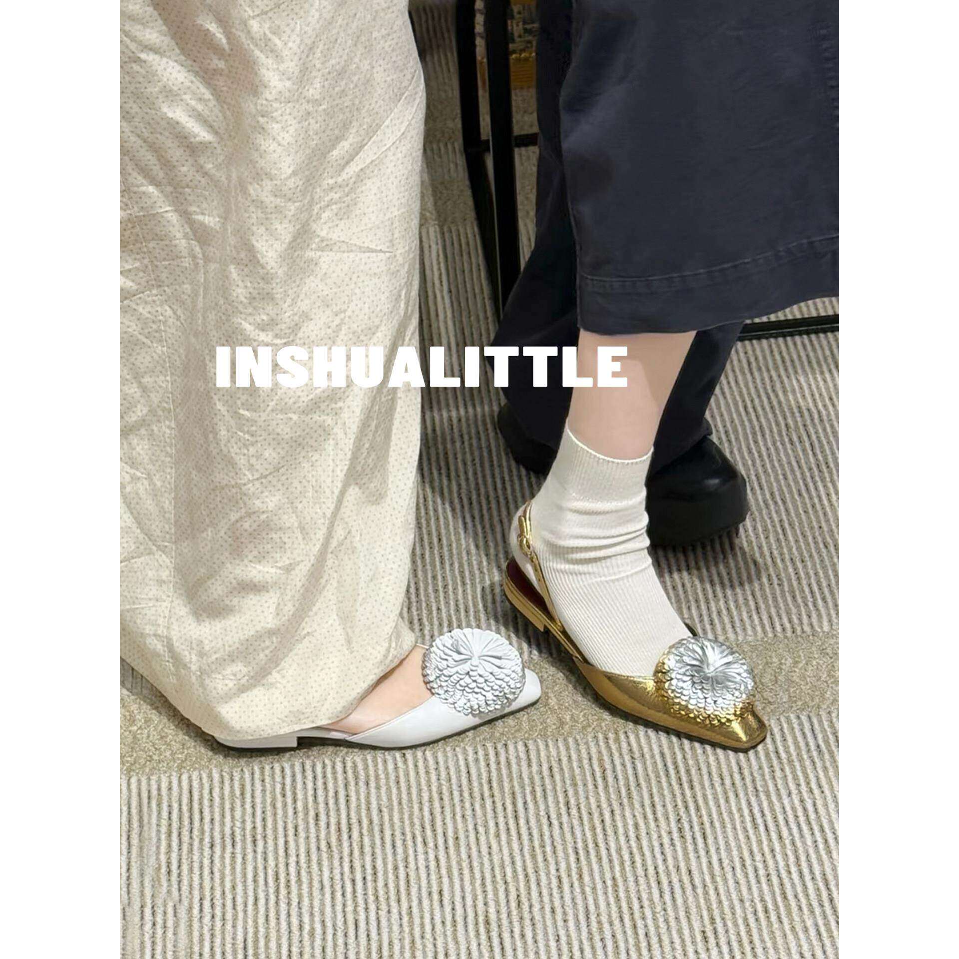 Annie Nie一眼沦陷~ 26s新款方头渐变花朵平底后空凉鞋 女士2cm