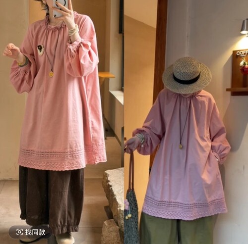 see U自制 春季新款日系田园风袍子透气舒服亚麻面料中长款连衣裙