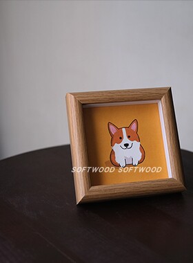 小画摆件 | softwood 柯基小狗咖啡角台面桌面摆件小装饰原木色框