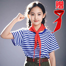 定制LOGO字 水手服幼儿园服T恤情侣亲子装 纯棉蓝白条纹海魂衫 短袖