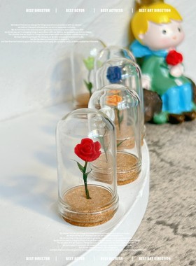 娃娃屋配件微缩玫瑰花玻璃罩小王子的玫瑰花摆件K147