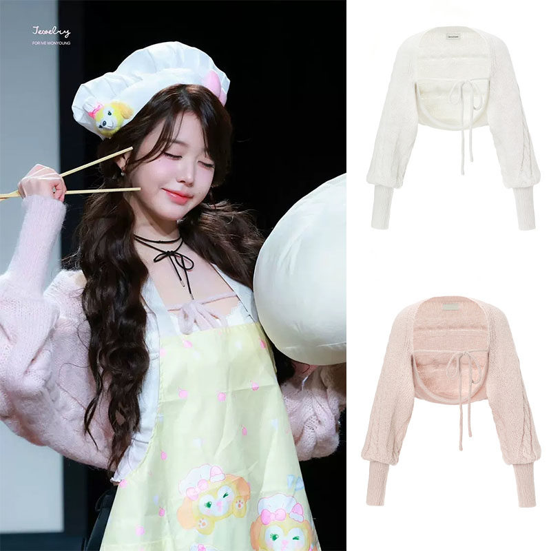 张元英朴秀荣同款麻花针织短开衫