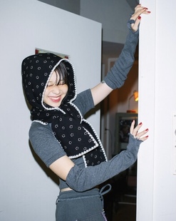 韩版笑脸印花可爱蕾丝百搭连帽围巾少女秋冬帽子针织保暖围脖ins