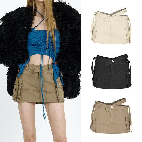 美式辣妹包臀a字中低腰短裙口袋