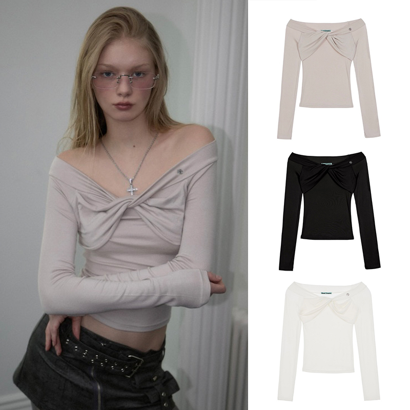 胸前交叉设计纯欲风辣妹长袖T恤