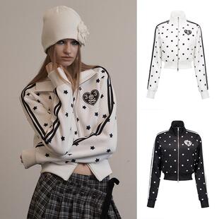 拉链短款 新款 星星波点长袖 小众刺绣印花街头美式 外套夹克少女 韩版