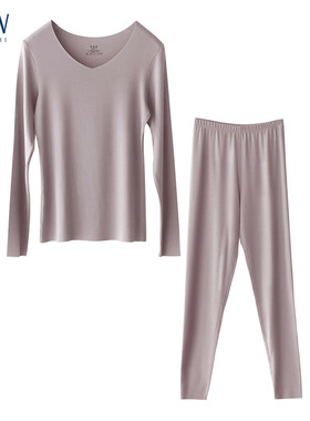 STW秋衣秋裤套装女无痕保暖内衣莫代尔薄款v领紧身内穿打底线衣裤