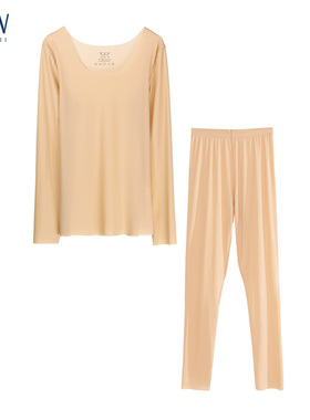 STW冰丝无痕打底衣肤色秋衣秋裤女套装薄款内衣线衣线裤内穿衬裤