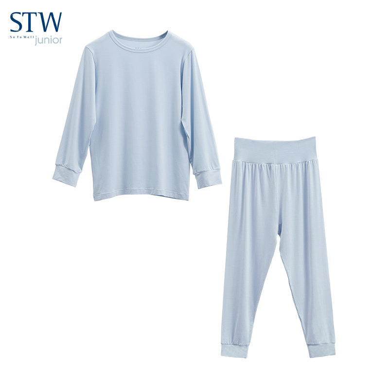 STW莫代尔儿童家居服套装睡衣裤薄款长袖男女大中小童宝宝空调服