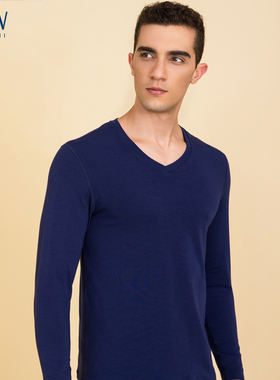 STW男士保暖内衣贴身秋衣V领冬季棉毛衫青年莫代尔棉打底上衣单件