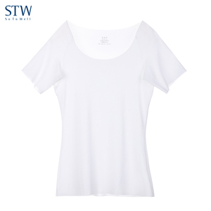 STW莫代尔t恤女薄款圆领短袖无痕打底衫女士家居服宽松上衣外穿夏