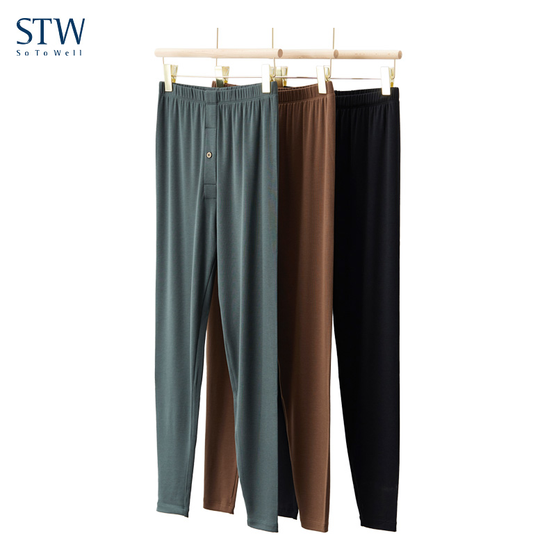 莫代尔男士保暖打底加绒线裤秋冬