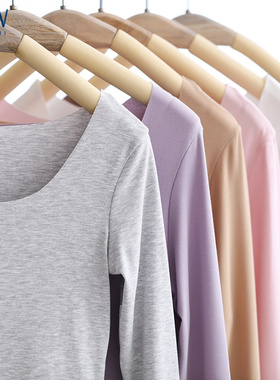 STW秋冬薄款女内衣莫代尔无痕秋衣圆领长袖打底衫T恤轻保暖上衣