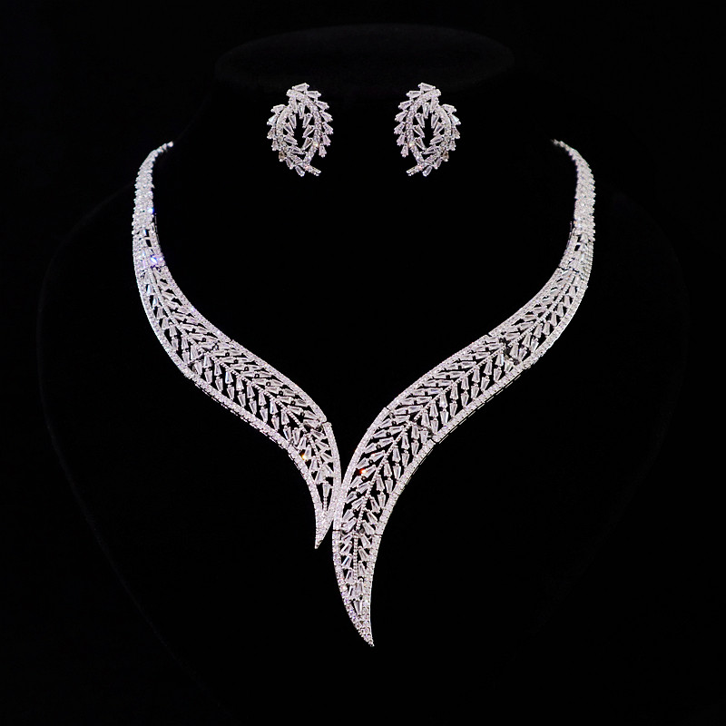매력적인 하이엔드 웨딩드레스 메이크업 지르콘 목걸이 귀걸이 반지 팔찌 4종 세트 연회용 주얼리 액세서리