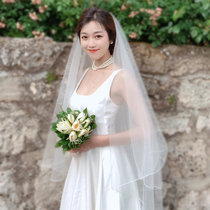 New Korean simple short and long bridal wedding dress head dress temperament plain dress nude dress shape photo head dress