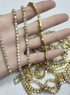 m580 4mm黄金色铜钻链 AB玻璃彩钻 一百克4.2米