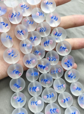 H115 20mm磨砂立体小花琉璃扁珠一条