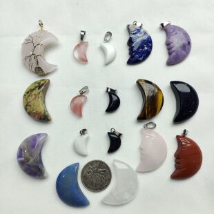 虎眼石 选款 粉晶 天然原石月亮吊坠 水晶石 式