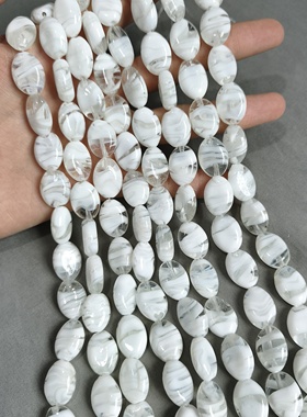 s44 14x20mm白色奶油琉璃扁珠一条
