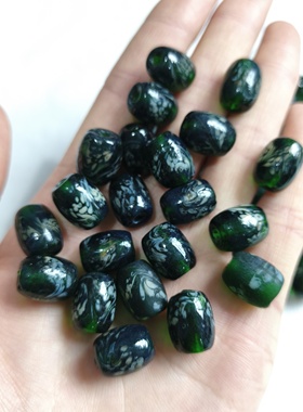 H122 12x15mm深绿色凤尾琉璃珠20颗亮面居多磨砂少