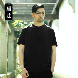 休閑中國風(fēng)高品質(zhì)亞麻短袖 t恤男薄款 男夏季 啟法T恤衫 特價 款