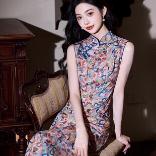 年轻款花色旗袍文艺改良长款减龄少女国风长款2025年新款日常可穿