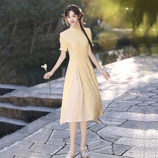 金榜题名旗袍2026新款高考中考旗开得胜夏季黄色妈妈送考穿的衣服