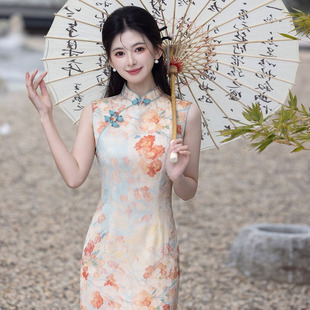 高考旗袍走向辉煌中考旗开得胜送考旗袍灰黄色陪考妈妈夏装连衣裙
