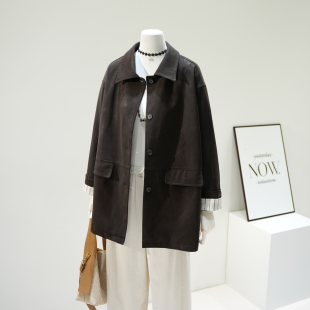 高级感超软PU皮衣女宽松中长款 风衣外套2025松弛感百搭咖色风衣潮