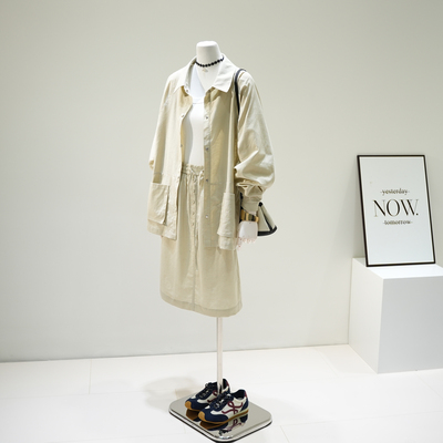 小清新文艺范杏色棉麻套装女2025早秋慵懒风宽松衬衣半身裙两件套