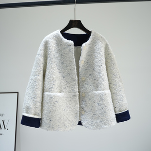 高级感气质圈圈呢外套大衣圆领宽松保暖上衣女小个子2025冬装新款